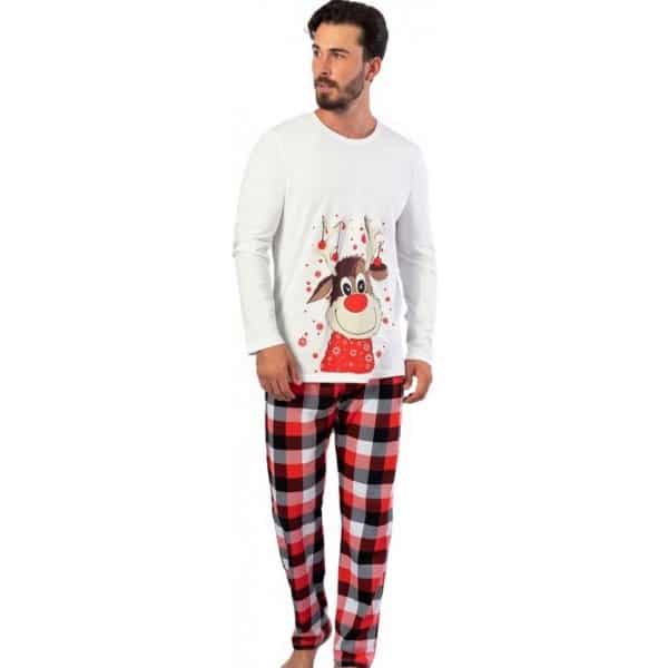 Vánoční pyžamo se světlým vrškem a károvanými kalhotami