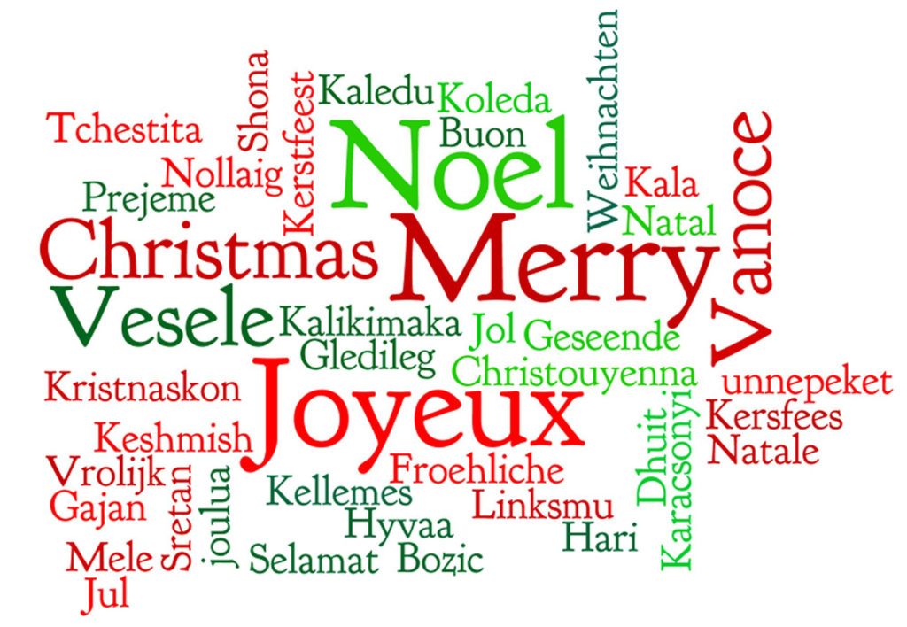Vánoce v různých jazycích.