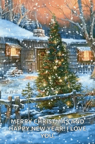 Vánoční a novoroční přání GIF se stromkem.