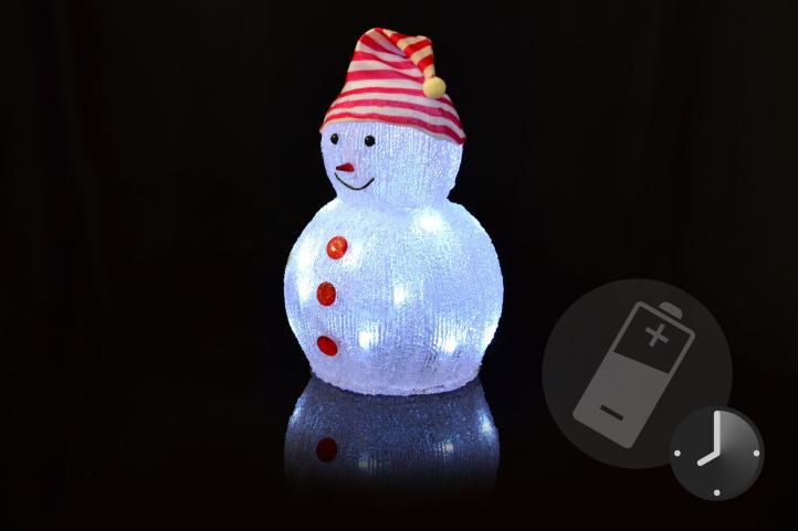 Svítící dekorace ve tvaru sněhuláka.