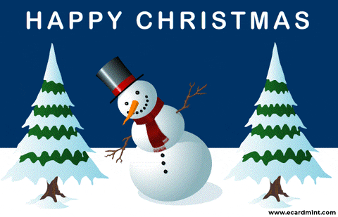 Vánoční přání GIF se sněhulákem.