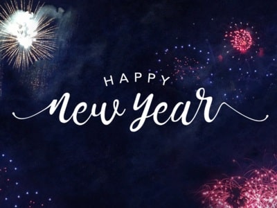 Anglické novoroční přání s nápisem happy new year