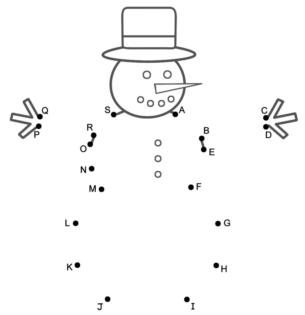 Vánoční spojovačka podle písmen abecedy se sněhulákem