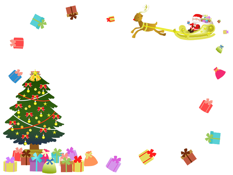 Fotorámeček se stromečkem, Santa Clausem na saních a dárky kolem dokola