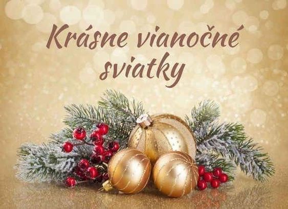 Béžový obrázek s vánočními ozdobami a slovenským vánočním přáním