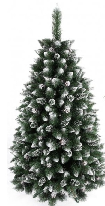 Zasnězený umělý vánoční stromeček.