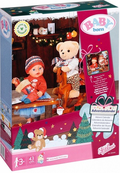 Baby born adventní kalendář s oblečky pro panenky a vánočními dekoracemi.