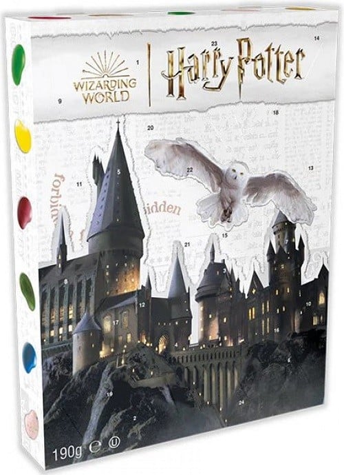 Adventní kalendář s tematikou Harryho Pottera a letící sovou.