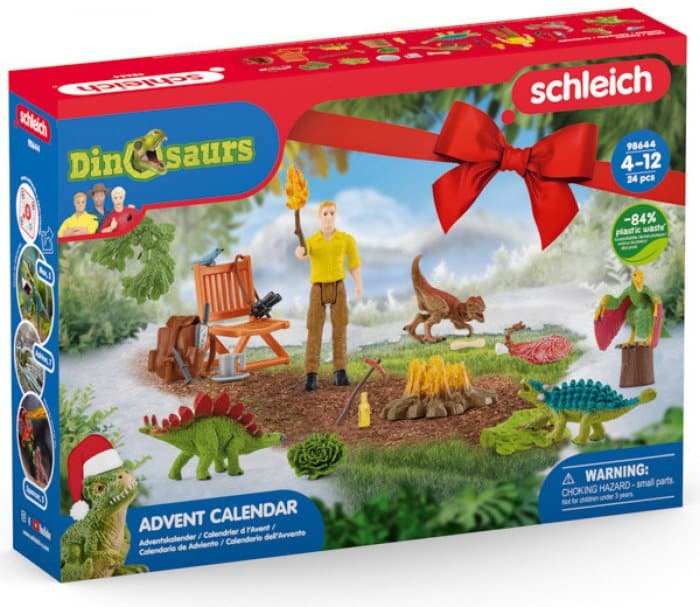 Adventní kalendář s hračkami dinosaurů.
