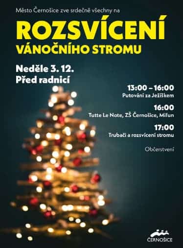 Plakát na rozsvícení vánočního stromečku v Černošicích.