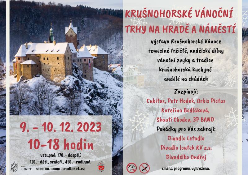 Plakát vánočního programu na hradě Loket.