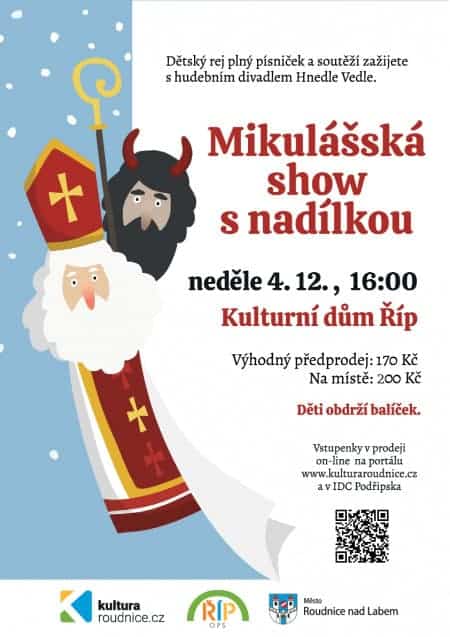 Plakát na Mikulášskou show v Roudnici nad Labem.
