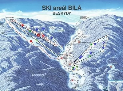Mapa ski areálu Bílá v Beskydech