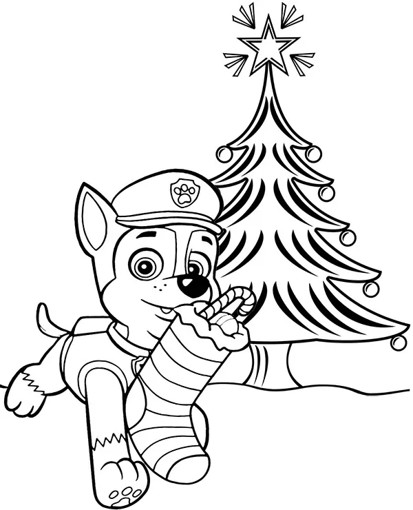 Vánoční omalovánka pejsek a stromeček - Tlapková patrola