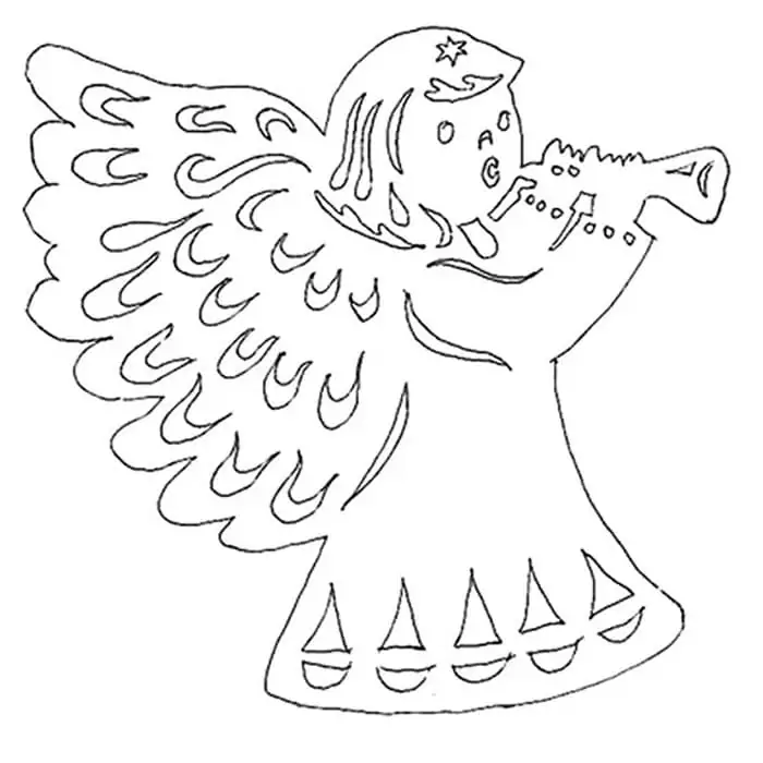 Šablona pro vystřihování vánoční dekorace na okno z papíru s motivem anděla
