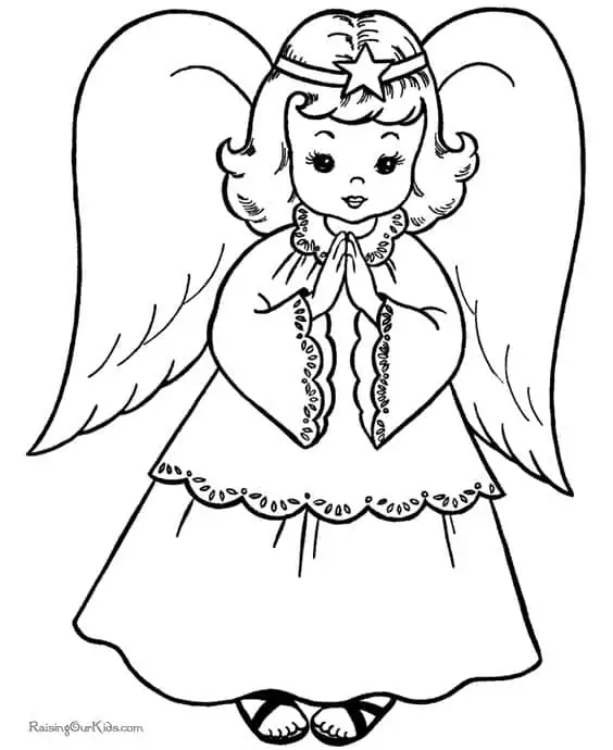 Modlící se anděl s křídly a hvězdou na čele