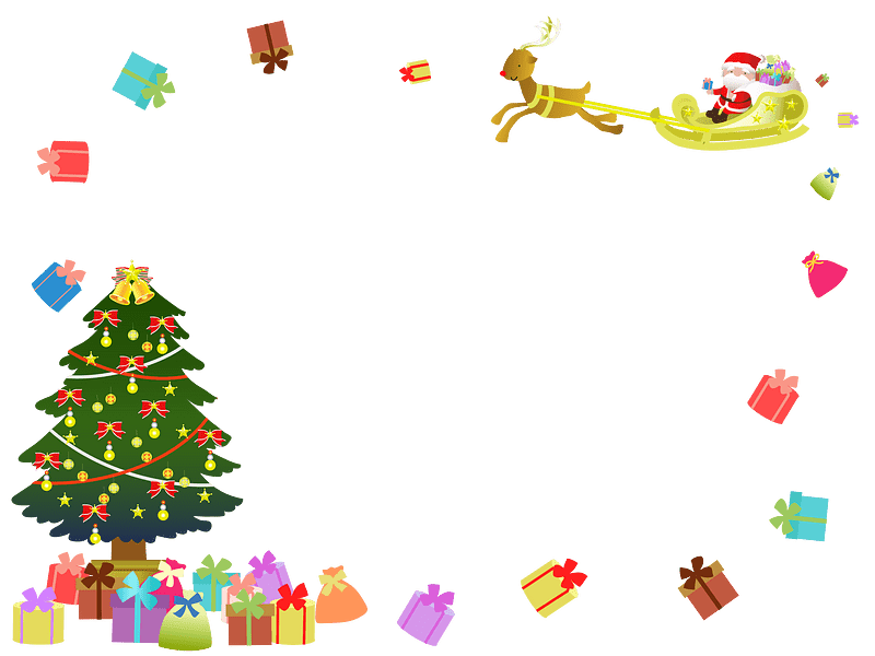 Fotorámeček se stromečkem, Santa Clausem na saních a dárky kolem dokola